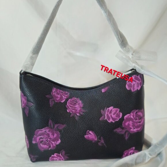 Laurel Shoulder Bag With Floral Print  CCE26 Black Purple Authentic - Picture 9 of 16